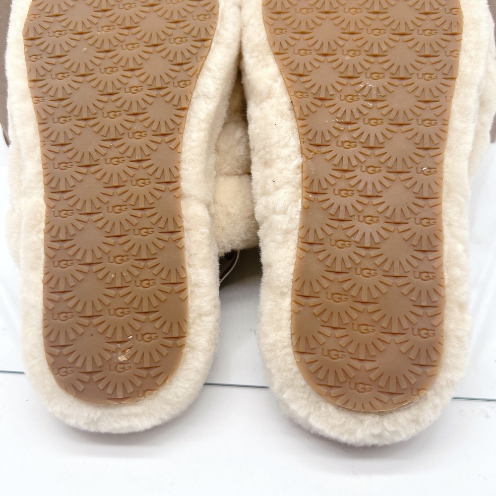UGG Fluff Yeah Genuine Shearling Platform Slingback Sandal Slide Beige US 6 - Picture 11 of 12